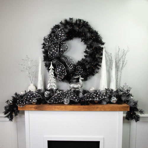 Pre-Lit LED B/O Iced Christmas Garland - 6' x 9" - Black - Warm White Lights