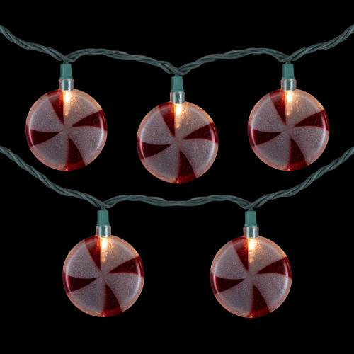 10-Count Peppermint Candies Christmas Lights - 6ft Green Wire