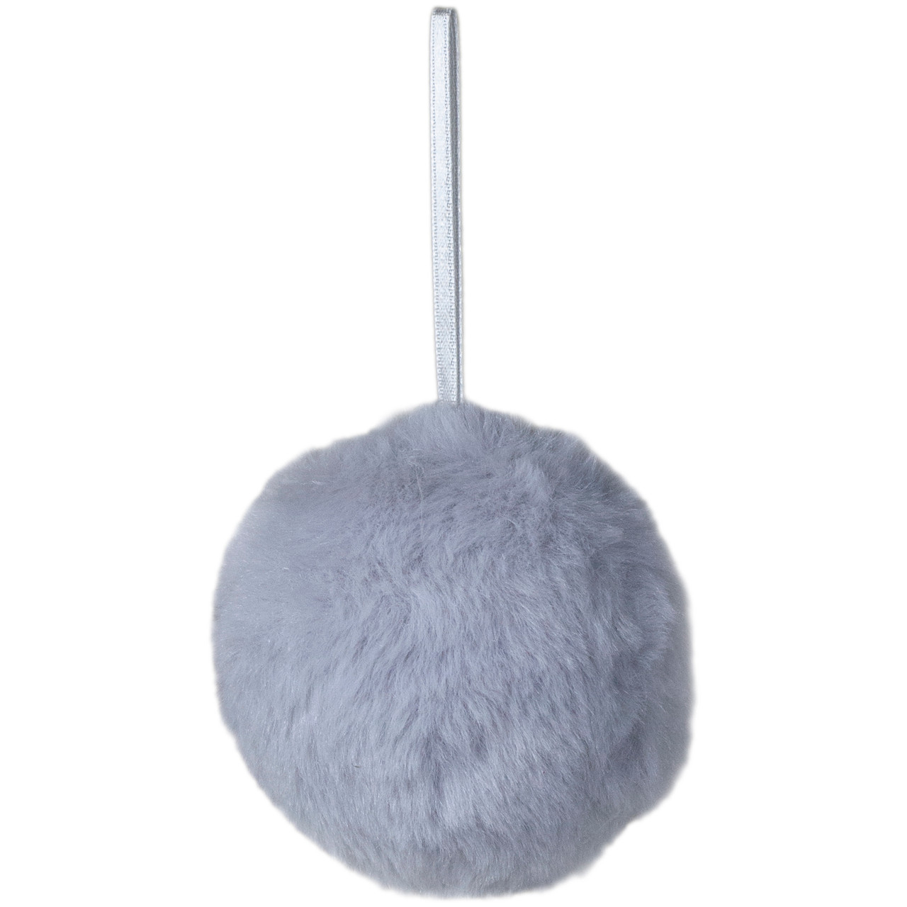 3" Light Gray Furry Plush Ball Hanging Christmas Ornament