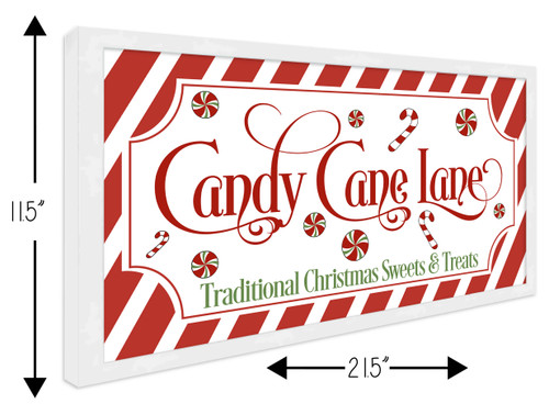 Candy Cane Lane 11.5" x 21.5" Framed Christmas Wall Decor Art Print Sign Poster in a Natural Wooden Frame with UV Acrylic and Hangers