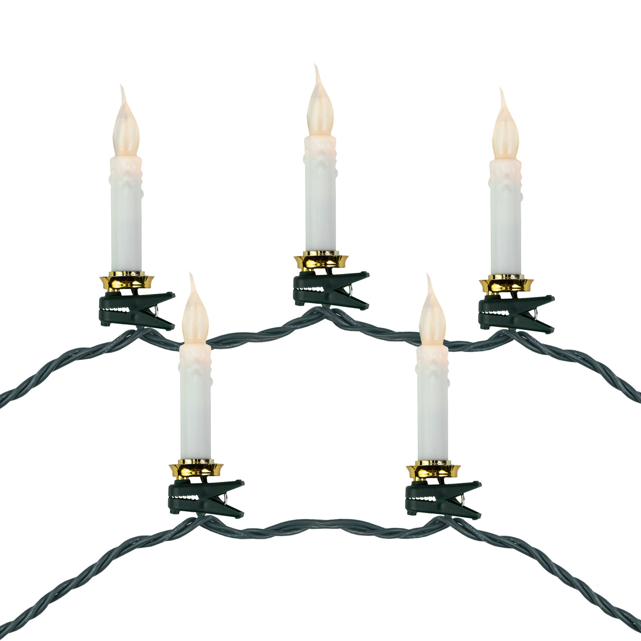 10ct Flickering LED Clip On Candle Christmas Lights, 7' Green Wire