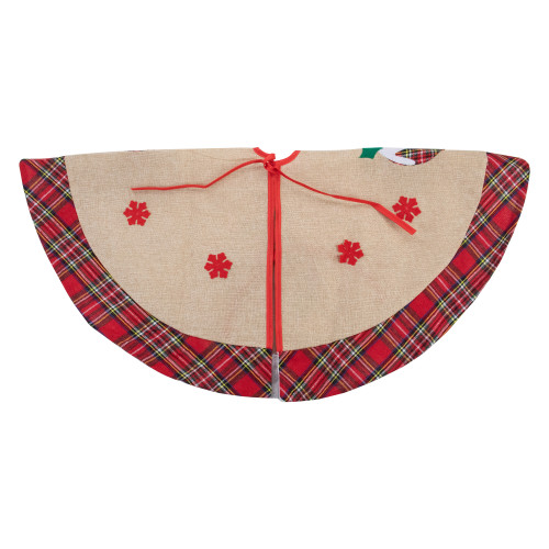 48" Burlap Plaid Tree Skirt with Christmas Puddings
