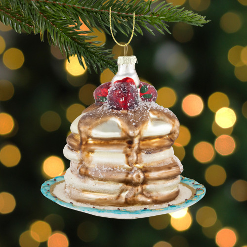 3.75" Pancakes and Syrup Glass Christmas Ornament
