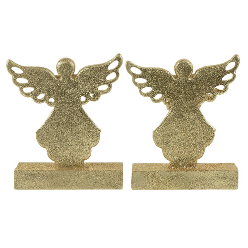 Angel Glittered Christmas Stocking Holders - 5.5" - Gold - Set of 2