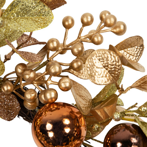Ball Ornament Glittered Artificial Christmas Wreath - 24" - Gold and Copper Tone