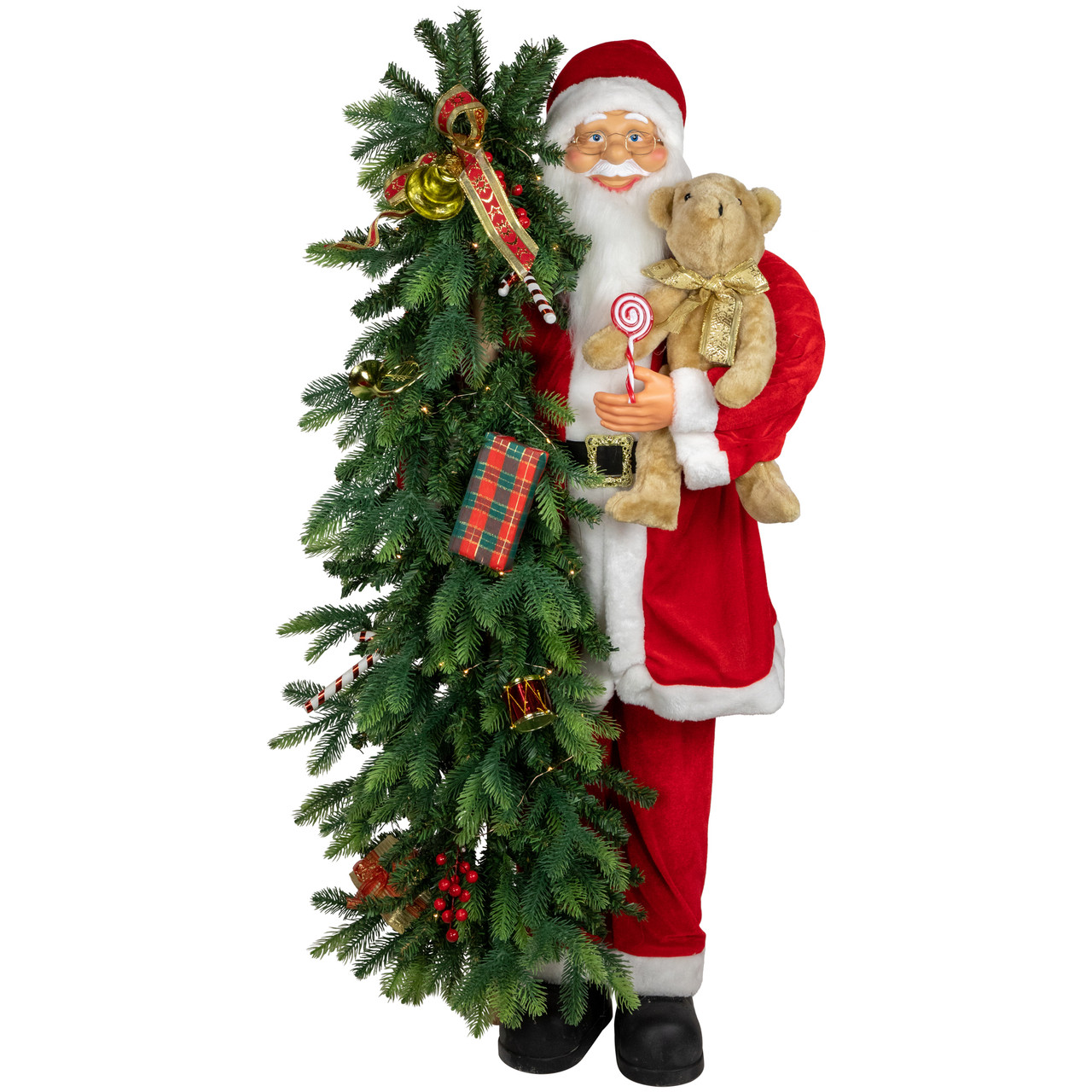 48" Musical Santa Claus with Lighted Christmas Tree and Teddy Bear Standing Christmas Figure