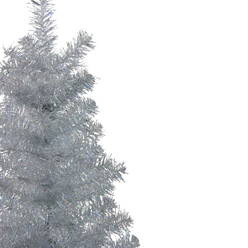 4' Holographic Silver Tinsel Slim Artificial Christmas Tree - Unlit
