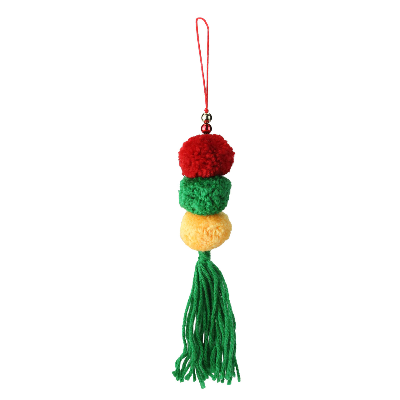 10.75�� Green Triple Plush Pom Pom and Fringe Christmas Ornament