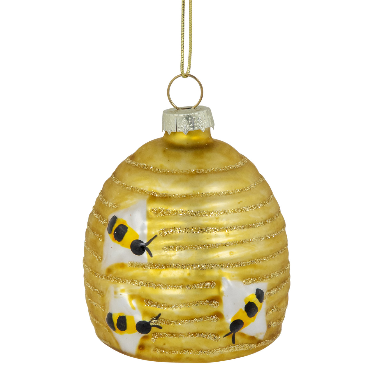 2.75" Glittered Beehive Glass Christmas Ornament