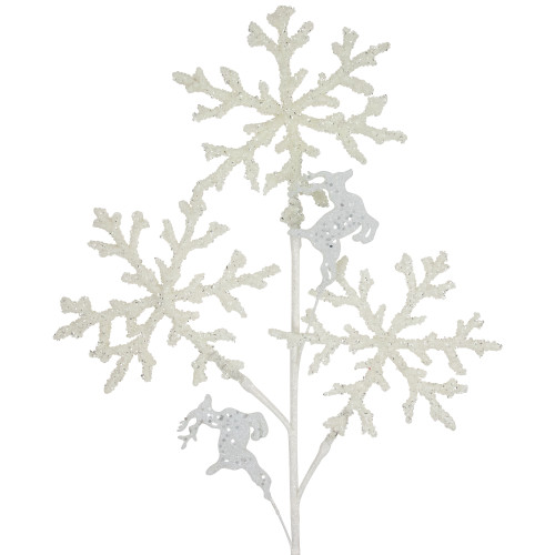 28.5" Glittered White Snowflake and Reindeer Christmas Spray