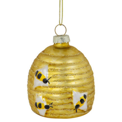 2.75" Glittered Beehive Glass Christmas Ornament