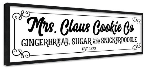Mrs Claus Cookie Company 9.5" x 25.5" Framed Christmas Wall Decor Art Print Sign Poster in a Black Wooden Frame with UV Acrylic and Hangers