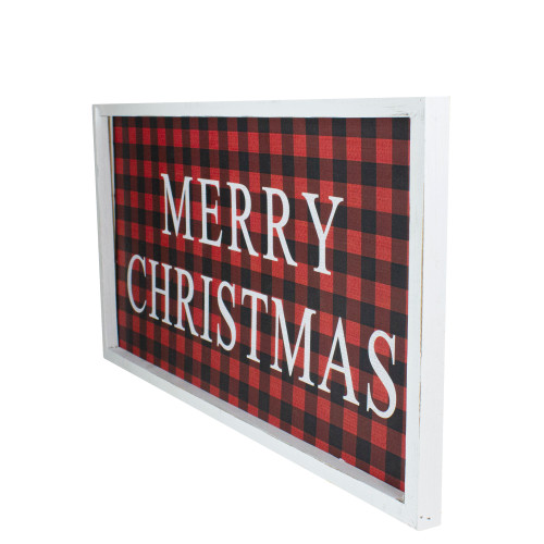 24�� Red and Black Buffalo Plaid Merry Christmas Wooden Hanging Wall Sign