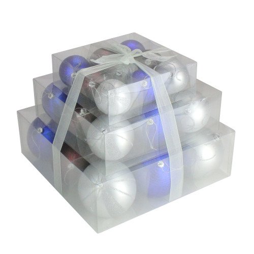 27ct Blue and Brown Shatterproof Matte Christmas Ball Ornaments 4" (100mm)