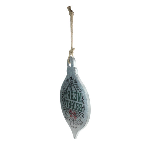 20" Silver and Green 'Merry Bright' Onion Christmas Wall Hanging Ornament