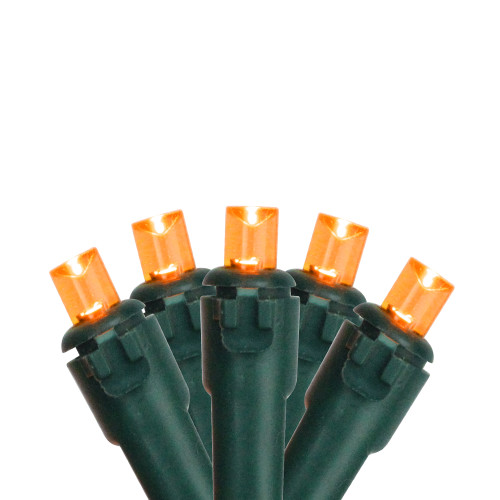 50 Orange LED Wide Angle Christmas Lights - 16.25 ft Green Wire