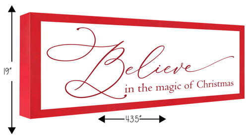 Oversize Believe in the Magic of Christmas 19" x 43.5" Framed Christmas Wall Decor  Sign Poster in a Red Wooden Frame with UV Acrylic and Hangers