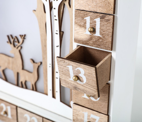 BRUBAKER Reusable Wooden Advent Calendar to Fill - White Winter Landscape with LED Lighting - DIY Christmas Calendar 13.98 x 2.36 x 10.63 inches