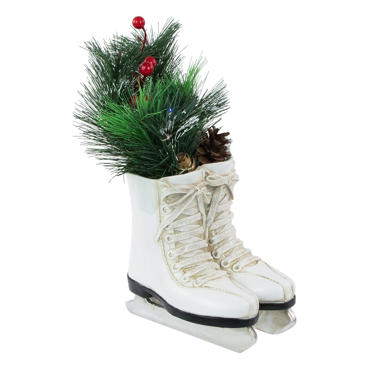 LED Lighted Ice Skates with Floral Arrangement Christmas Decoration - 12"