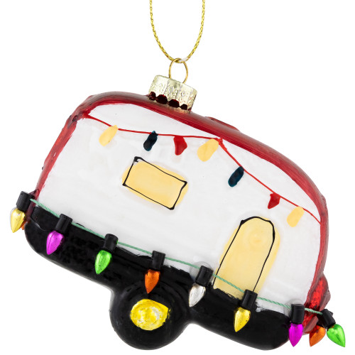 3" Decked Out Holiday Camper Glass Christmas Ornament