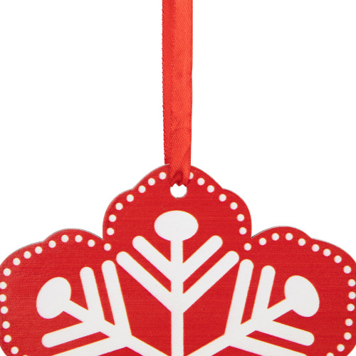 6" Red and White Snowflake Wooden Christmas Ornament