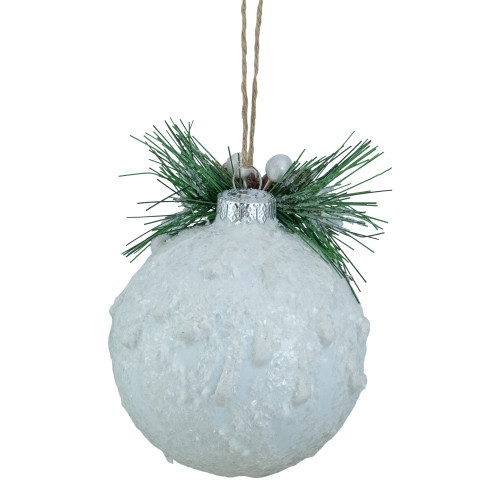 5" White Frosted NOEL With Holly and Berries Christmas Glass Ornament