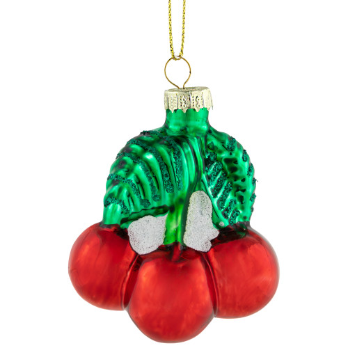 3" Shiny Glittered Red Cherries Glass Christmas Hanging Ornament