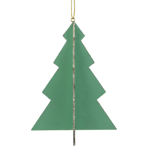 5.25" Green 3D Tree With Silver Glitter Wooden Christmas Ornament