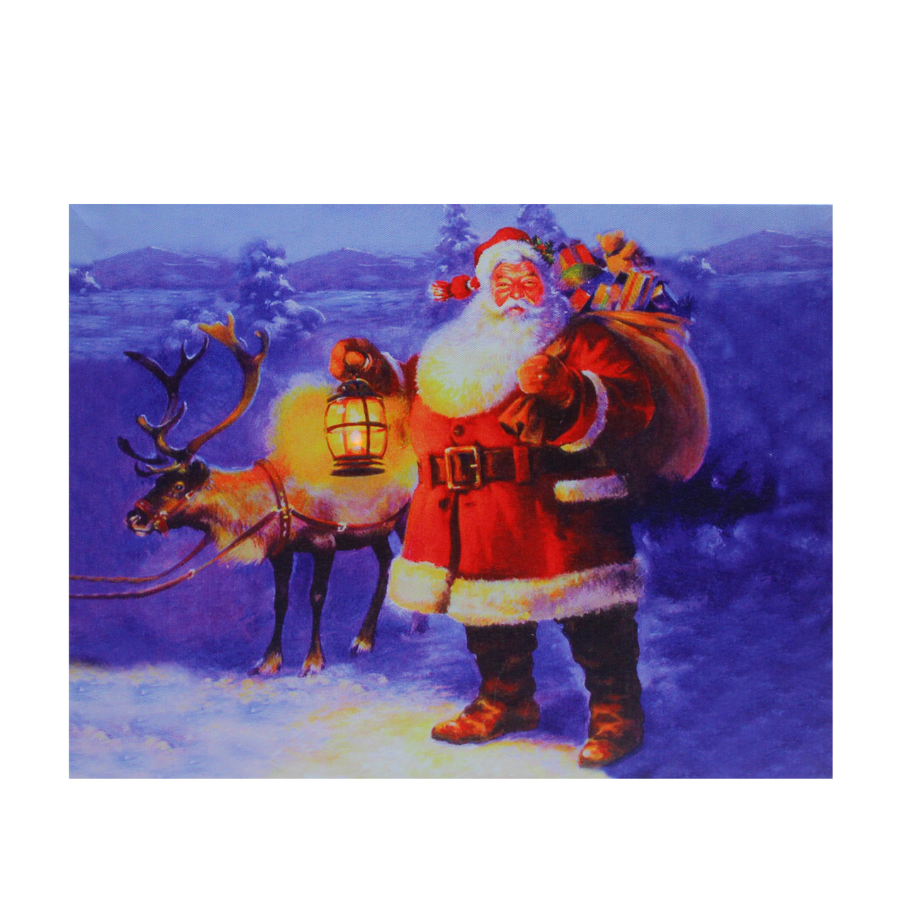 LED Lighted Santa Claus with Reindeer Christmas Canvas Wall Art 11.75" x 15.75"