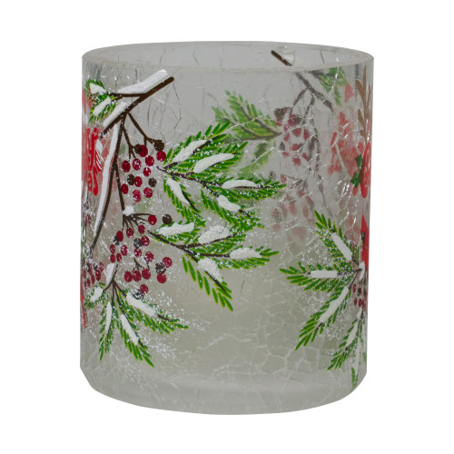 2.75-Inch Cardinal and Pine Hand Painted Flameless Christmas Candle Holder