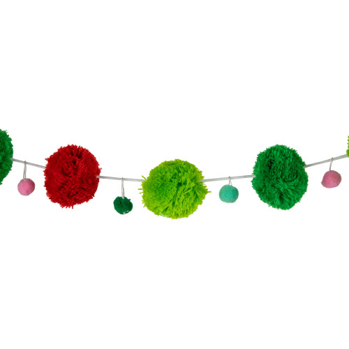 Pom Pom Christmas Garland - 4' x 2" - Green and Red - Unlit