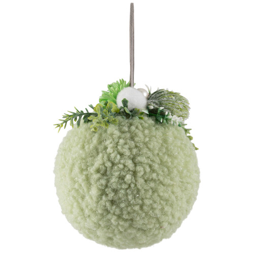 Plush Christmas Ball Ornament with Winter Foliage - 4" - Green