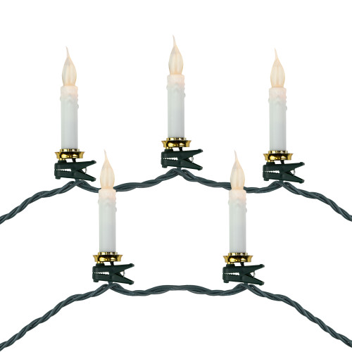 10ct Flickering LED Clip On Candle Christmas Lights, 7' Green Wire