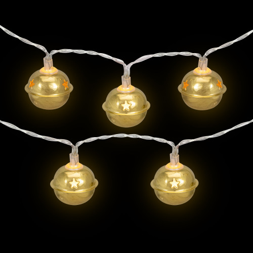 10-Count LED Gold Christmas Bells Fairy Lights, 5.5ft, Copper Wire