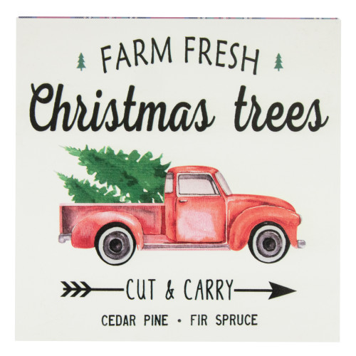 Farm Fresh Christmas Trees and Truck Wooden Wall Sign with Plaid Trim - 8"