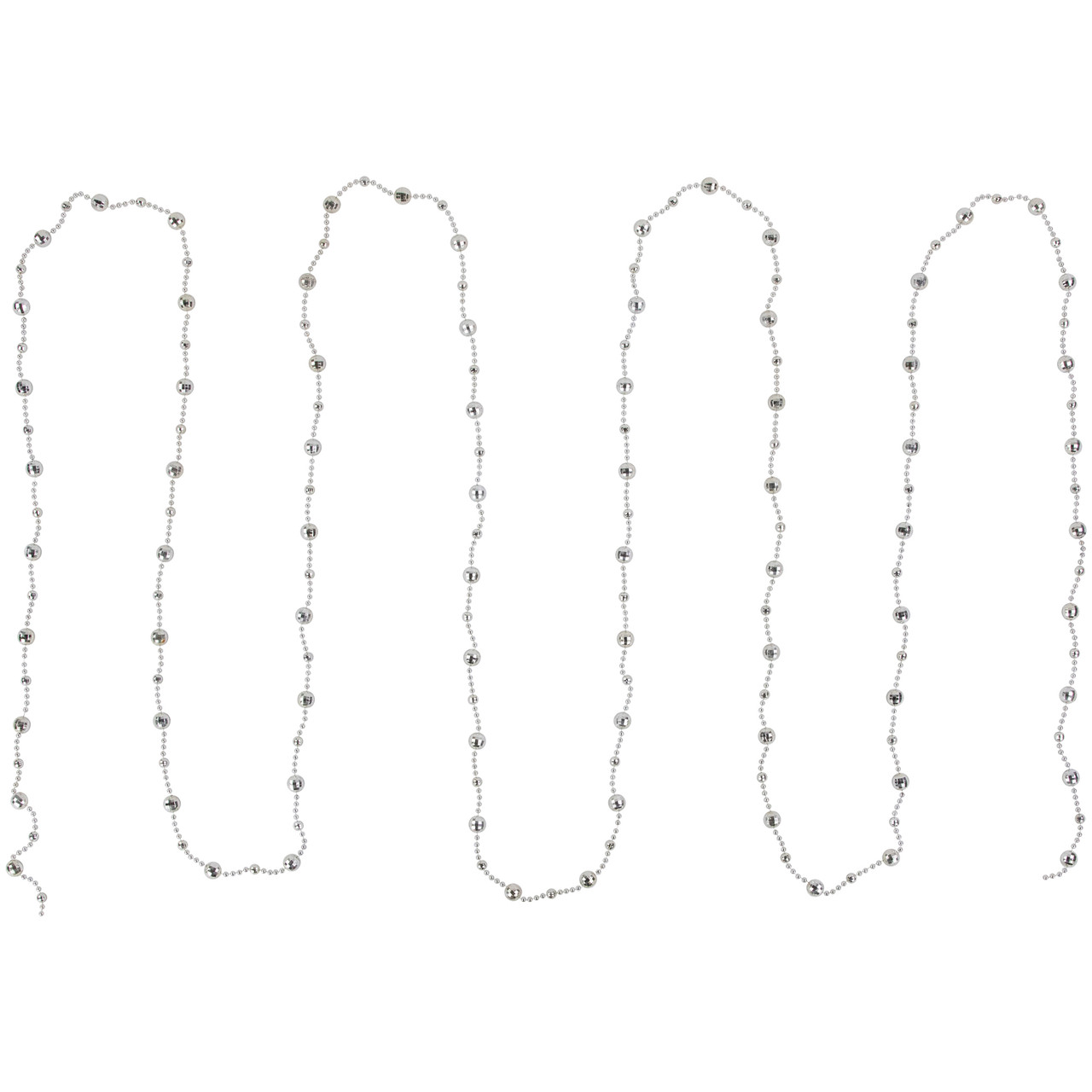 15' Shiny Silver Mirrored Disco Ball Beaded Christmas Garland, Unlit