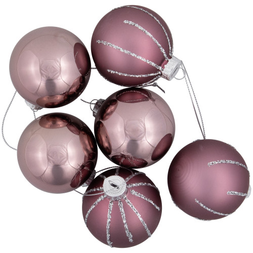 Shiny and Matte Christmas Glass Ball Ornaments - 2.25" (55mm) - Pink - 24ct