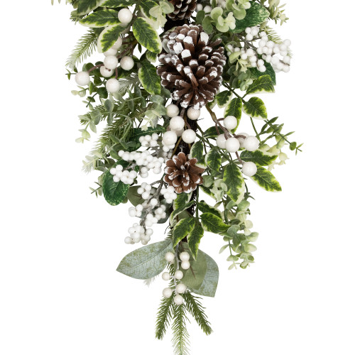 Glittered Berries and Eucalyptus Artificial Christmas Teardrop Swag - 24" - Unlit