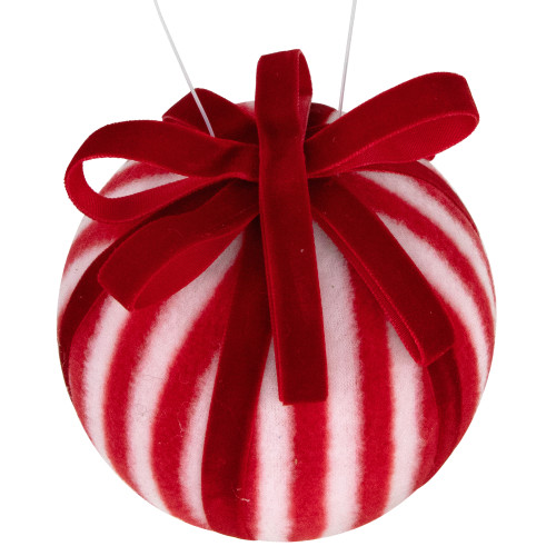 Red and White Striped Candy Cane Christmas Ball Ornament 4" (100mm)
