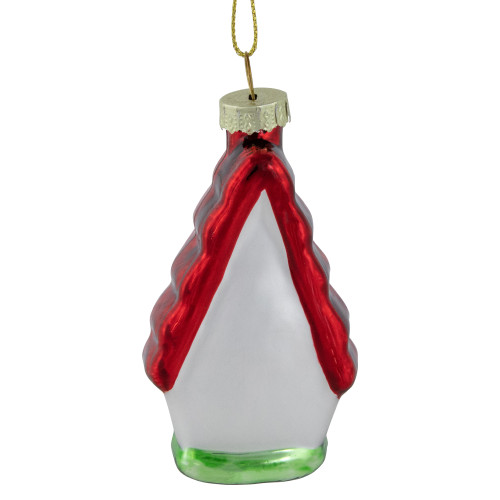 3.25" Red and White Birdhouse with Cardinal Glass Christmas Ornament