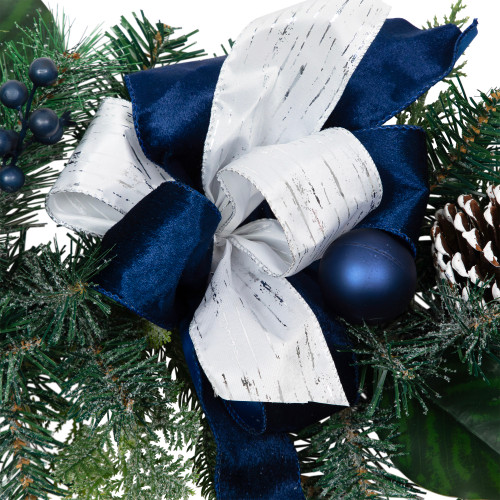 Frosted Pine with Blueberries, Bows and Ornaments Christmas Garland - 6' x 8" - Unlit