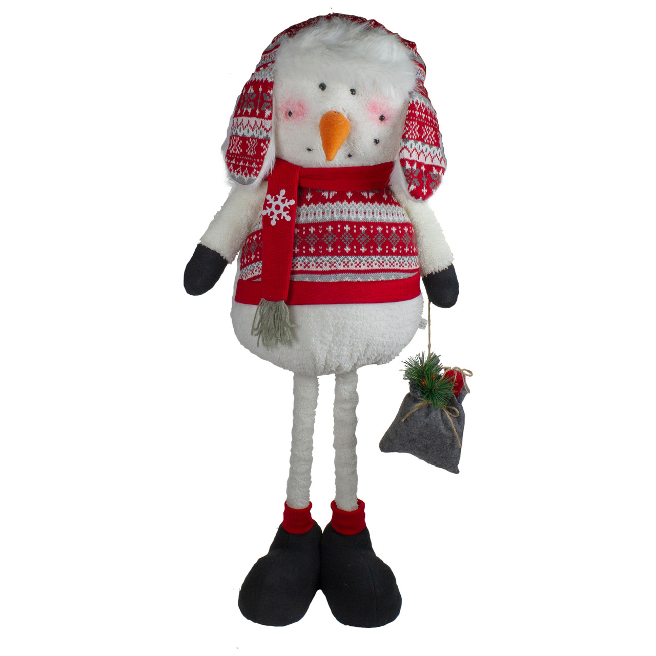 Plush Snowman with a Bag of Present and Telescopic Legs Christmas Figure - 33"