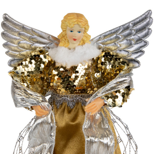 12" Metallic Bronze and Silver Sequined Angel Christmas Tree Topper, Unlit