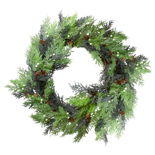 Berry, Cedar and Pine Cone Artificial Christmas Wreath - 24-Inch, Unlit