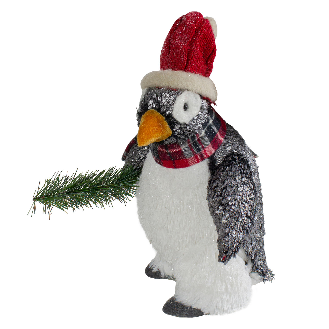 Plush Winter Penguin with Pine Branch Christmas Figure - 13"