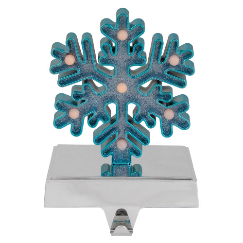 LED Lighted Glitter Snowflake Christmas Stocking Holder - 7" - Blue