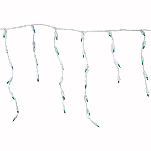 Set of 100 Green Everglow Icicle Christmas Lights, 6.6' White Wire