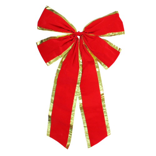Velveteen 4-Loop Christmas Bow Decoration - 24" x 38" - Red and Gold