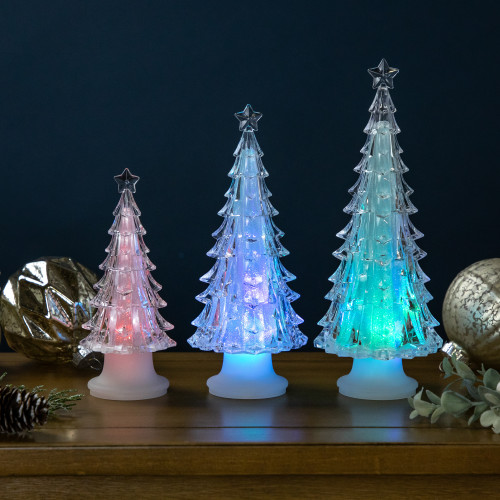 LED Lighted Color Changing Acrylic Christmas Tree Decorations - 8.5" - Set of 3