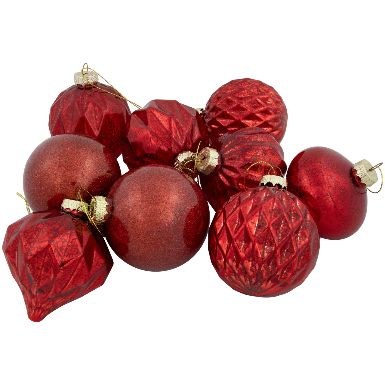 Shiny and Matte Finish Christmas Glass Ball Ornaments - 3" (80mm) - Red - 9ct